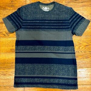 American Rag navy and gray crewneck tee with mixed horizontal stripe pattern